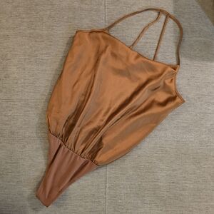 Pleione Copper Rust Cowl Neck Thong Bodysuit Sz Small